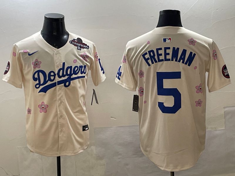 Men Los Angeles Dodgers 5 Freeman Cream Sakura Edition 2025 Nike MLB Jersey style 8